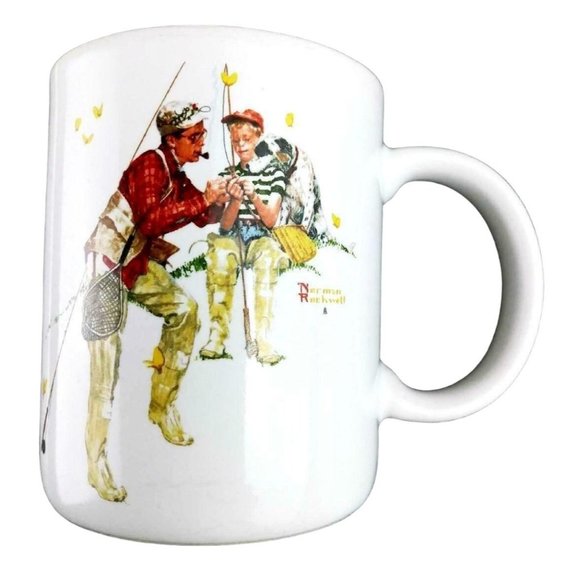 Norman Rockwell Other - Norman Rockwell Vintage Cup Mug Trout Dinner 1987 Museum Collection dad fish dog